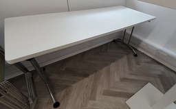 [#C8-32] White folding table with grey metal legs