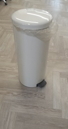 [#D19-35] White metal pedestal bin