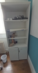 [#D3-64] Tall white open cabinet book case 