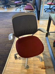[#00-3] Gray and red steel case task chairs
