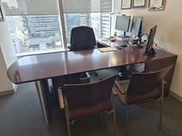 [#E6-3] 72" x 92" L-Shaped Desk - Wood, Metal, BBF ped