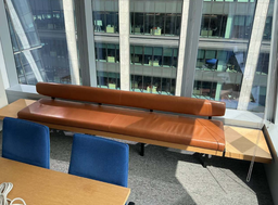 [#B7-21] Banquette— "L" shaped 6pc. Leather   With two end tables.