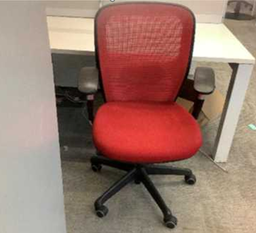 [#B13-2] Lamex Office Chair
Red mesh backrest
Black fabric seatrest
Adjustable arms
5-star base on castors