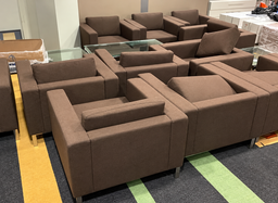 [#B6-16] Sofa (Single Seater) 
Brown fabric upholstery
Chromed leg base