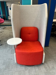 [#B6-10] High Back Sofa (Single Seater)
Red fabric upholsteried sofa
Light grey fabric panel
with white round table on right side
