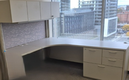[#E6-17] L-Shaped Grey Office Suite with overhead