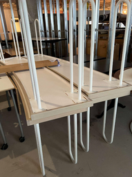 [#C4-44] Long curve table with gray top and white legs