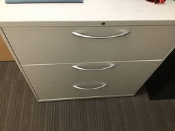 [#D8-60] Tan 3 Drawer Lateral Steel cabinet(39”H x 3’W x 19”D)