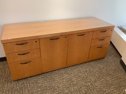 [#D5-51] Credenza, Storage, BBF Left and Right, w/ Doors, Veneer, Natural Maple w/ Glass Top