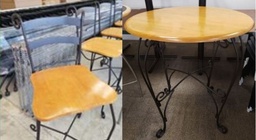 [#C2-59] Round Wood and Iron Bar Height Table With 2 Chairs