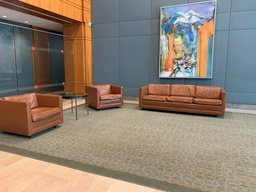 [#B12-72] Brown Leather Lounger x 7 - Glass-Top Side Table x 4