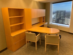 [#E8-GP35 Pic # (189)] Herman Miller Canvas Private Office
Components: 24x52 Height Adjustable Table Desk w/ Modesty Panel, Box File Mobile Pedestal w/ Padded Top, 2-Drawer 30"W Lateral File, 36"Hx30"Wx18"D Top Unit Bookcase w/ Doors, 24x72 Single Pedestal (Box Box File) Credenza, 72W Freestanding Hutch w/ Sliding Doors, 24Dx12Wx66H Storage Tower, Center Drawer