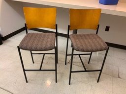 [#B1-GP35 Pic # (120)] Bar Stool, Metal Frame, Upholstered Seat, Wood Back