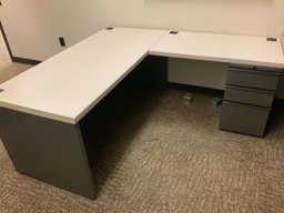 [#E6-GP33 Pic # (150)] "L" Group / Left Hand - 36x66 Desk Shell w/ 24x48 Return w/ BBF Pedestal