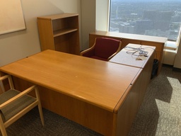 [#E7-GP33 Pic # (217)] Executive "U" Group, Transitional. Desk w/ Box Box File, Center Drawer, Bridge w/ Slide-Out Keyboard Tray, Credenza, Right Hand, Mahogany