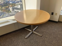 [#C7-GP33 Pic # (190)] 42"Dia. Geiger Conference Table w/ Satin Nickel Alloy "X" Base
