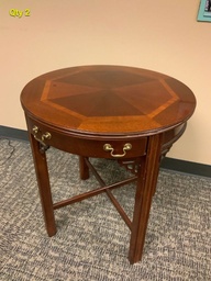 [#C12-126] Traditional Round End Table, 22" Dia w/ Drawer, Inlay Top
