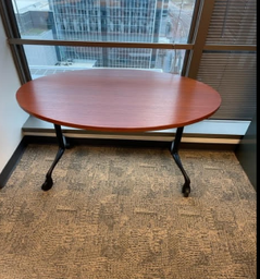 [#C20-13] OVAL WOOD TABLE W/ WHEELS